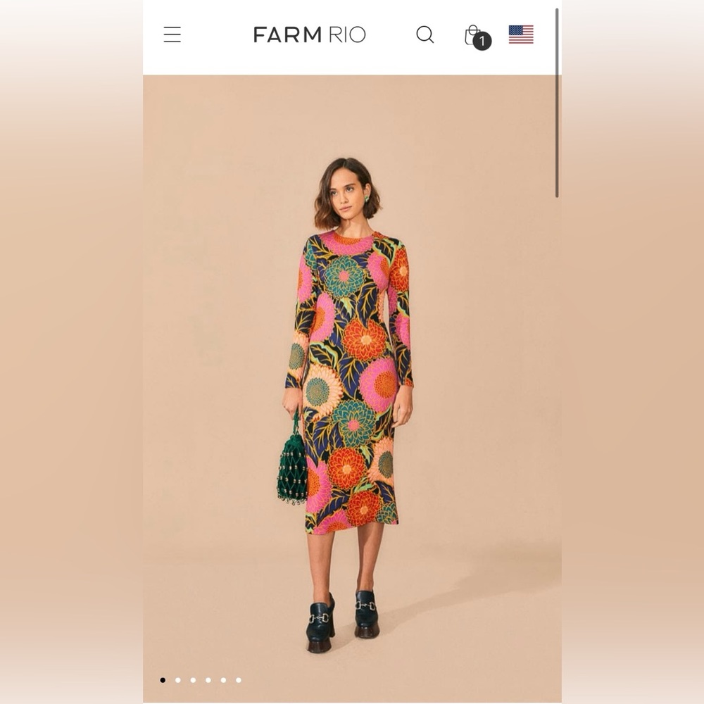 Farm Rio Black Vintage Garden Long Sleeve Midi-Dress (Size XL/NWT)
